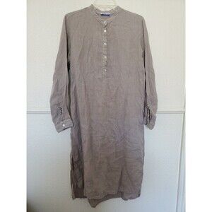 Leoni Al Sole Positanerie Womens 100% Linen Long Sleeve Button Shirt Dress Sz L